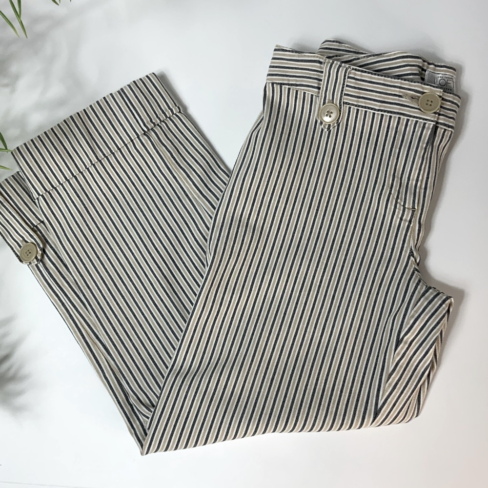 Ann Taylor Dressy LOFT Navy/ Tan/ White capri pants sz 2P Petite